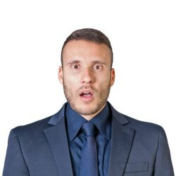 facial expressions of a young businessman isolated on a white background