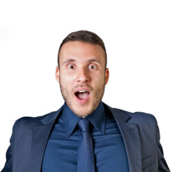 facial expressions of a young businessman isolated on a white background